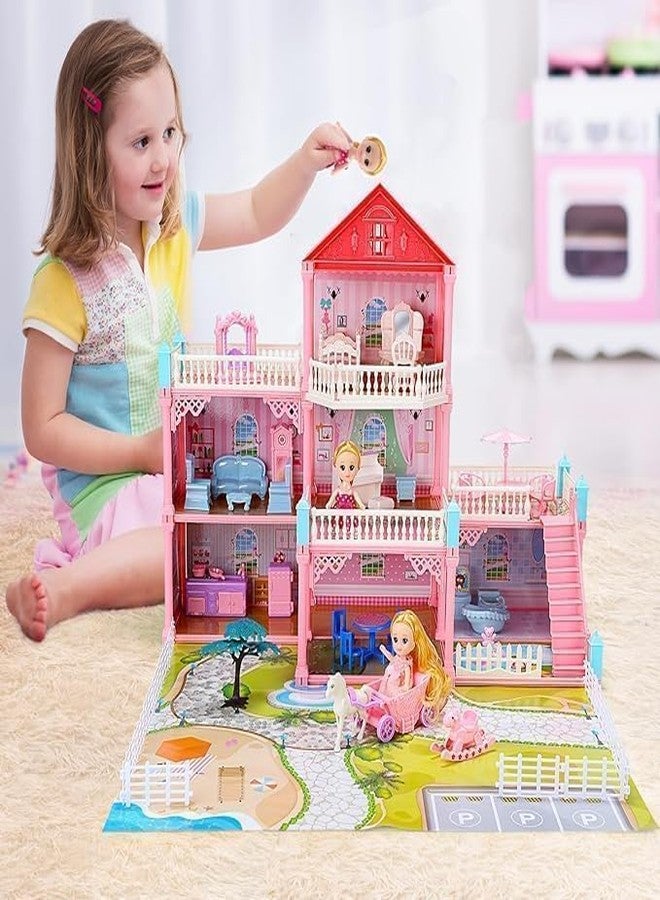 JOYJAY Dollhouse Building Toys, Playset with LED Lights, Movable Slides, Stairs, Furniture, Accessories, Dolls and Pets, Cottage Pretend Play House, DIY Creative Gift for Girls Toddlers (Large) - Image 1